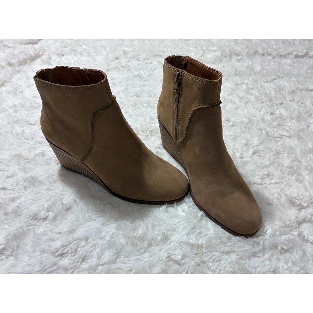 Lucky Brand Zanta Wedge Ankle Boots Sesame Tan Leather Womens 10M NWT $130